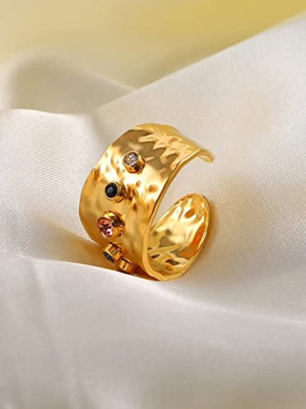 New - 18K Gold Plated Wide Rings,Zirconia‎ Stainless Steel Adjustable Rings